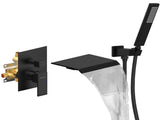 Male NPT Faucet with Hand Shower, Matte Black Waterfall Bathtub Shower Faucet Set, Wall Mount 18816266