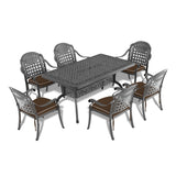 L59.05*W35.43-inch Cast Aluminum Patio Dining Table with Black Frame and Umbrella Hole W1710P166013