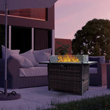 Outdoor Fire Pit 50,000 BTU Propane Gas Fire Table with Lid Fireplace with Glass Wind Guard Wicker 25297712