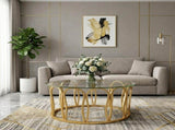 Gold Round Coffee Table, Modern Glass Top Center Table with Luxury Golden Metal Frame, Decorative N735P503635K