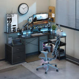 L Shaped Gaming Desk with File Drawer, 73" Reversible L Shaped Computer Desk with Power Outlet & LED 49101897