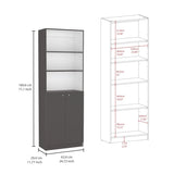 Home 2-Door Bookcase, Modern Storage Unit with Dual Doors and Multi-Tier Shelves -Matt Gray / White B200137837