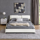 ZNTS Queen Bed Frame Modern Faux Leather Upholstered Platform Bed Frame with and Headboard Wave Like W487P169714