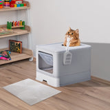 ZNTS Large Enclosed Cat Litter Box with Lid Cover, Detachable Cat Toilet with Litter Scoop & Slide Out 04861288