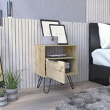 Augusta Nightstand , End Table, Side Table Single Door Cabinet, Hairpin Legs -Light Oak B20092073