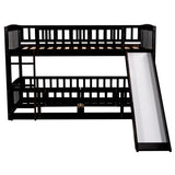 ZNTS Bunk Bed with Slide,Twin Over Twin Low Bunk Bed with Fence and Ladder for Toddler Kids Teens 22571216