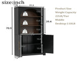 70.87" Black Bookcase, Modern Bookshelf with Large Storage Cabinet, Open Display Shelves and Arched N751P488908B