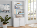 Traditional 5 Shelf Bookcase with Doors, Soft White Finish 97303962