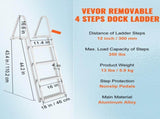 Dock Ladder, Removable 4 Steps, 350 lbs Load Capacity, Aluminum Alloy Pontoon Boat Ladder with 4'' T3342P492229