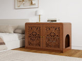 Walnut HollowCarved Cat Litter Box Enclosure Cabinet, MultiPurpose Sideboard with Vent & Large Cat W2557P480150