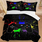Black Video Game Comforter for Girlss Red Blue Green Purple Yellow Ink Game Controller Bedding 15525375