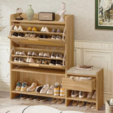 47.2" Shoe Storage Cabinet Rattan Shoe Storage Organizer With 2 Flip Drawers, a Storage Drawer and a N719P228419D