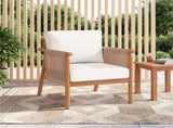 White Boho Patio Acacia Wood Chair with Woven Rope Armrests, Cushioned Outdoor Accent Chair for 87654815