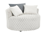 Malna Plush 3D Upholstered Barrel Accent Chair with Wheels, Off-white T2574P221267