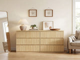 Modern Natural Wood 6 Drawer Dresser, Wave Panel Drawer Fronts, Storage Cabinet, Versatile Chest of W409P371357