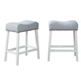 CoCo Upholstered Counter Height Stools - Saddle Seat, White-Washed Finish, Gray Fabric, Set of 2 T2574P164808