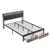 FULL Size Metal Platform Bed Frame with upholstery storage function Headboard and USB LINER and W311133404