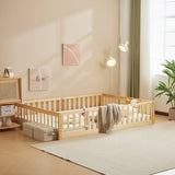 Fence bed with door and decking, natural wood color, painted surface, pine wood, full children's bed 65750352