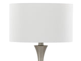 Lenuxe 24" Contemporary Metal Table Lamp in Frosted Silver Metal with Off-White Linen Shade from B202P224077