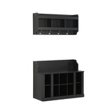 ON-TREND Shoe Storage Bench with Shelves and 4 Hooks, Elegant Hall Tree with Wall Mounted Coat Rack, WF313576AAB