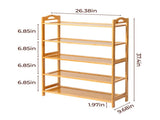 26.38*9.68*37.4in 5-Tier Portable Bamboo Shoe Rack, Natural Wood Color 80222555