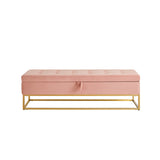 58.6" Bed Bench Metal Base with Storage Pink Velvet W1097119562