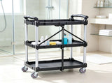 5LBS Heavy Duty Foldable Utility Service Cart, 3 Shelf Plastic Rolling Cart with Lockable Wheels and 08778654