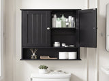 Black painted MDF bathroom wall cabinet with double doors and vertical-groove detailing 97986776