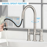 Double Handle Bridge Kitchen Faucet With Pull-Down Spray Head W122581051