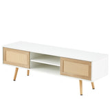 55.12" Rattan TV cabinet, double sliding doors for storage, adjustable shelf, solid wood legs, TV W1265115783