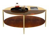 Luxurious Round Coffee Table with-Tinted Tempered Glass Top Walnut Wood Storage Shelf, Sturdy W1935P457159