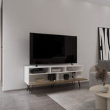 Tori 54" Wide Two-Door Cabinet Tv Stand with Pull Down doors, Three Shelves, Cable Management White B070P286440