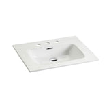 BB0930Y331, Integrated white ceramic basin with three predrilled faucet holes, faucet and drain W1865P164391