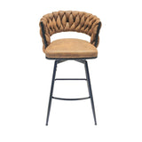 28" Technical Leather Woven Bar Stool Set of 2,Black legs Barstools No Adjustable Kitchen Island T2396P279778