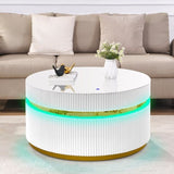 Tavita 39" Round White Coffee Table with Glass Top and LED Lights B061P253484
