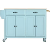 Kitchen Island Cart with 4 Door Cabinet and Two Drawers and 2 Locking Wheels - Solid Wood Top, WF286911AAN