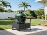 Outdoor Grill Table for Big Green Egg Style BBQ, Metal Grill Cart 2 Folding Panels, Compatible 82804364
