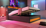 Full size Upholstered Platform bed with a Hydraulic Storage System, LED and USB Charging, Grey 28931519