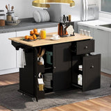 Kitchen Island with Drop Leaf, 53.9" Width Rolling Kitchen Cart on Wheels with Internal Storage Rack WF312383AAB