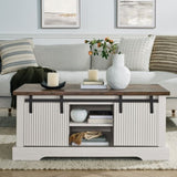 41.3 Inch Coffee Table Storage and Sliding Wood Door, Farmhouse and Industrial Cocktail Table W1781P268238