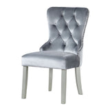 Glam Dark Gray Flannelette 2pcs Side Chairs Acrylic Tufted Upholstered Dining Chairs Wingback Design B2741P306177