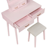 Beautiful Pink Finish Vanity Dresser with Mirror and Stool Set Storage Drawers Bedroom Furniture 1pc B011P300057