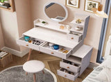 CRAZY ELF Stylish Vanity Table Cushioned Stool, Touch Control LED Mirror, Large Capacity Storage W936110479