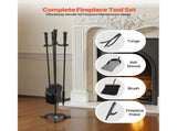 4-in-1 Fireplace Tool Set with Poker, Ash Shovel, Brush, Stand, Wrought Iron & Carbon 05520290