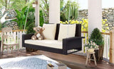 GO 2-Person Wicker Hanging Porch Swing with Chains, Cushion, Pillow, Rattan Swing Bench for Garden, WF285005AAD