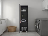 Vernon Slim Storage Cabinet with 4-Tier Shelf and Broom Hangers, Black Wengue B097P474306