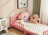 Single-layer vertical panel bed with side rails, pink, 135*75*62.5cm, pine wood, children's bed 86927630