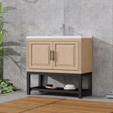 36" Bathroom Vanity White Ceramic Sink & Hot and Cold Faucet , Freestanding Bathroom Cabinet W688P224379
