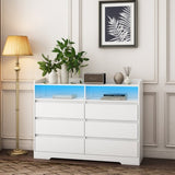 6 Drawer Dresser, White Dresser for Bedroom LED Lights, Modern Dressers & Chests of Drawers W132166406