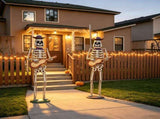 Halloween Skeleton Guitar Yard Decoration, 61.8 Inch Metal Skeleton Statue with Purple Hat and Bow N769P511208G